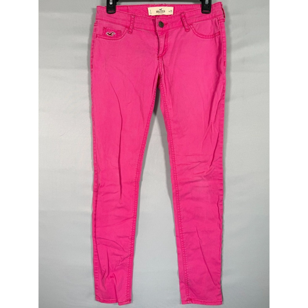 Hollister Jeans women's Skinny Size 1R 25 Hot Pink (28x28.5") Rise 6.5" Fun Logo
